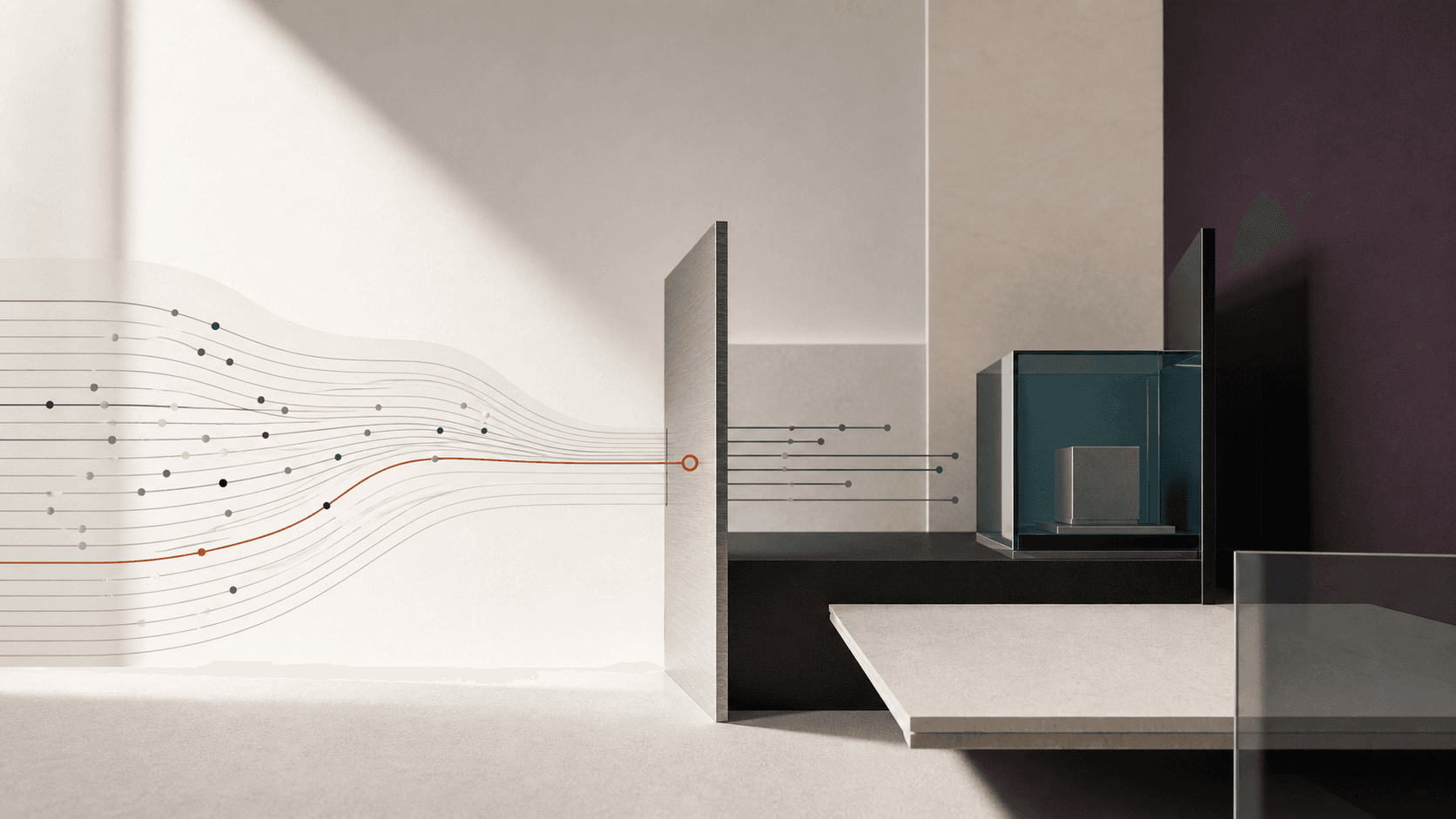 Abstract signal paths being isolated by architectural barriers before reaching a protected analysis chamber