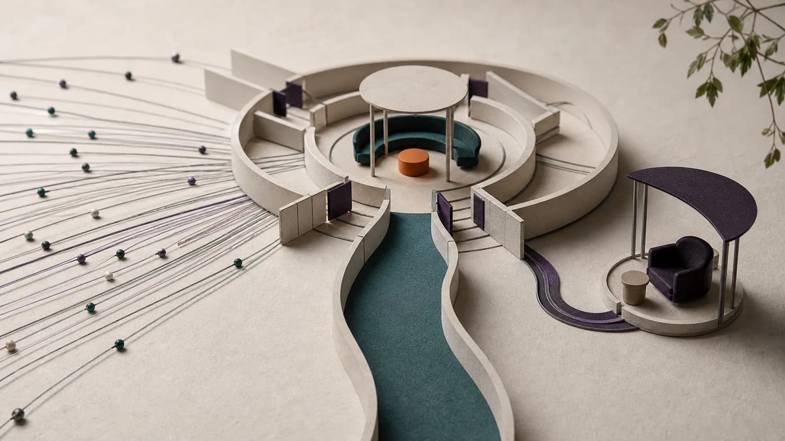 Communication lines filtered by policy gates into a protected resolution and human-support path